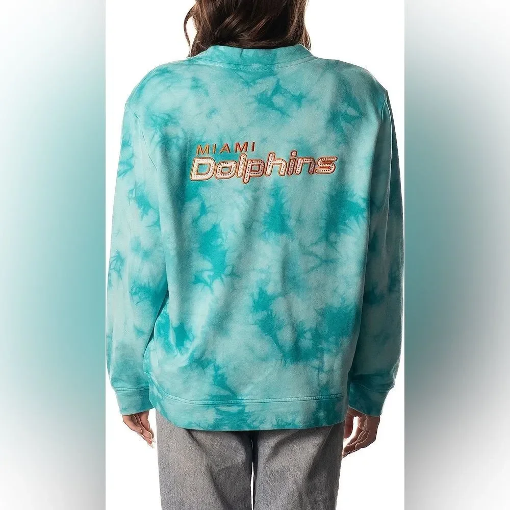 The Wild Collective Women's Miami Dolphins Tie Dye Aqua Cardigan NFL Size M